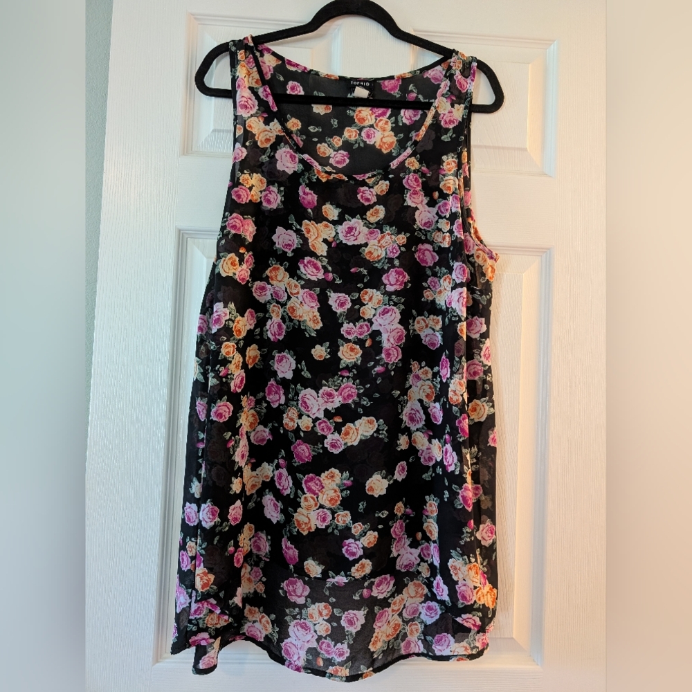Torrid Pink and Orange Floral Sleeveless Tunic Tank Top